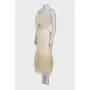 Raffia fringed top and skirt suit