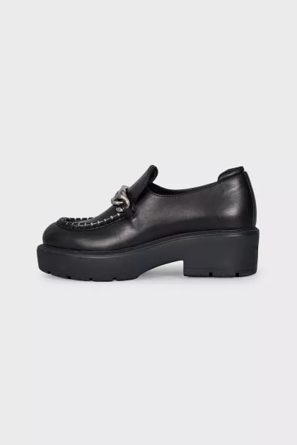 Leather loafers with silver decor