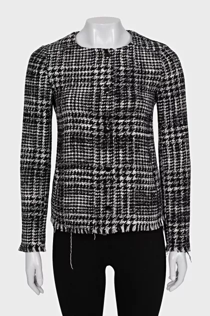 Black and white jacket with raw edges