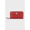 Red leather wallet with logo