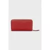 Red leather wallet with logo