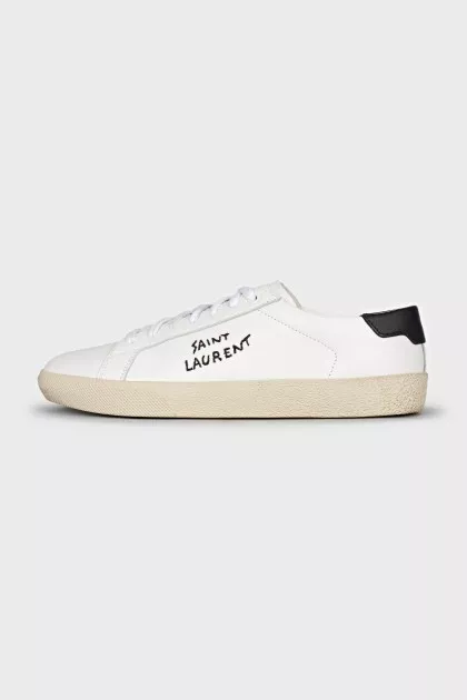 White leather sneakers with branded embroidery