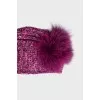 Cashmere hat decorated with fur