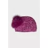 Cashmere hat decorated with fur