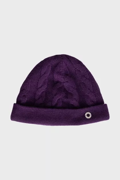 Knitted hat in purple color
