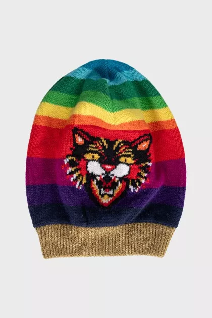 Multicolored hat with animal print