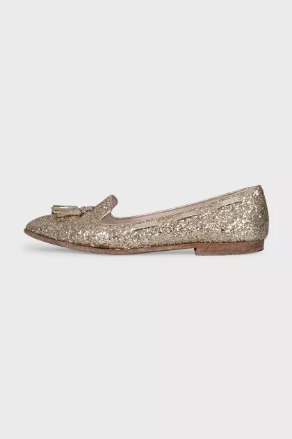Leather ballet flats with gold glitter