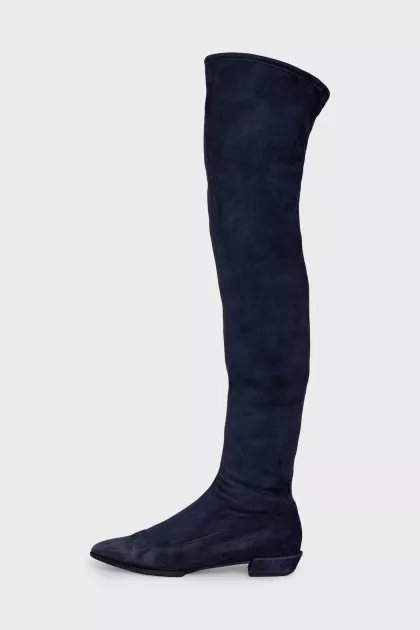 Blue pointed-toe over-the-knee boots