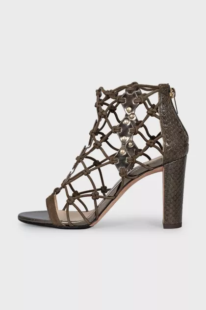 Leather heeled sandals with a braided upper