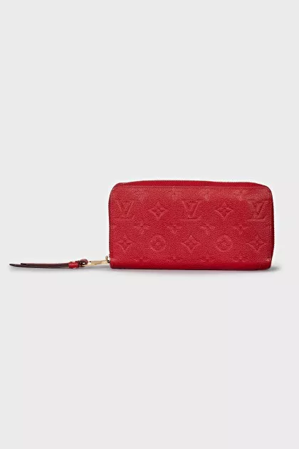 Red wallet with branded embossing