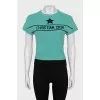 Green cashmere top with signature print