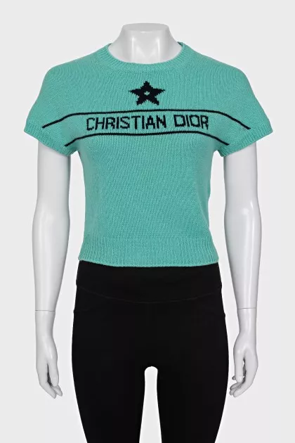 Green cashmere top with signature print