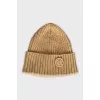 Beige hat with branded embroidery