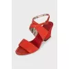 Suede sandals with a stable heel