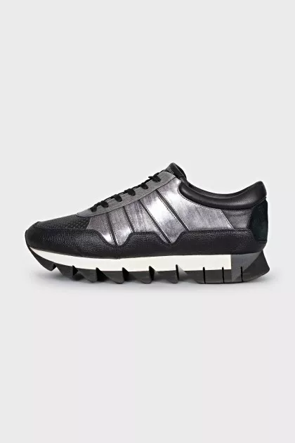 Men's leather sneakers with silver accents