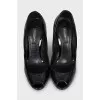 Black patent leather open-toe shoes