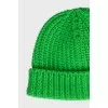Bright green chunky knit hat