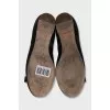 Leather ballet flats with a webbing heel