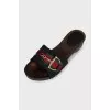 Textile mules with wooden soles