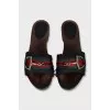 Textile mules with wooden soles