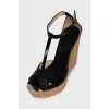 Patent leather wedge sandals