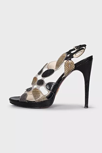 Transparent sandals with snake skin