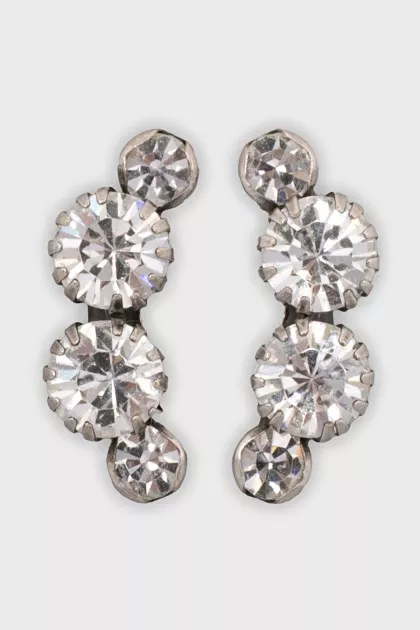 Silver stud earrings with crystals