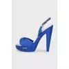 Blue leather sandals with braided pattern