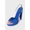 Blue leather sandals with braided pattern