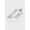 White mesh textile sneakers