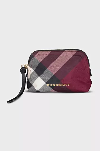 Checkered textile cosmetic bag