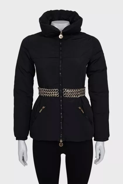 Black jacket with a metal belt