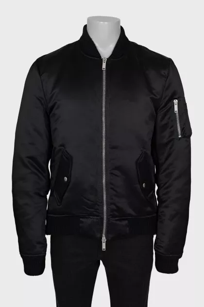 Men's black tapered bomber jacket