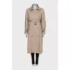 Beige double-breasted trench coat with belt