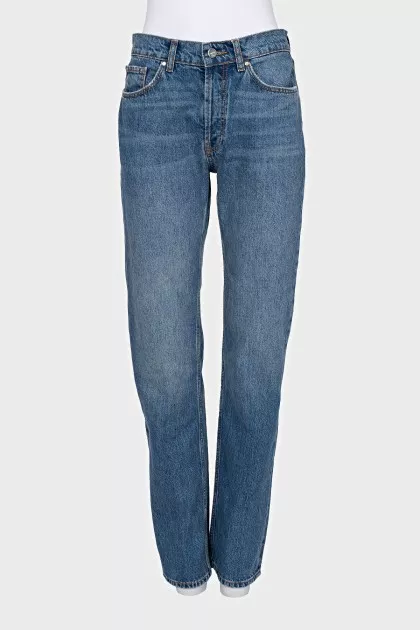 Mid-rise straight leg blue jeans