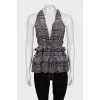 Animal print silk tie-up top