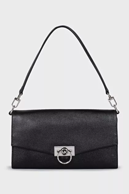 Leather shoulder bag with logo