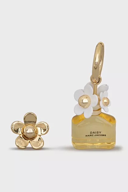 Earrings in the shape of a bottle and a flower