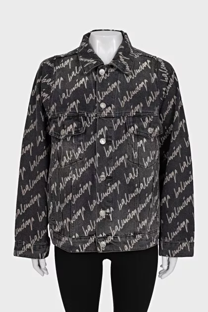 Oversized denim jacket with signature print