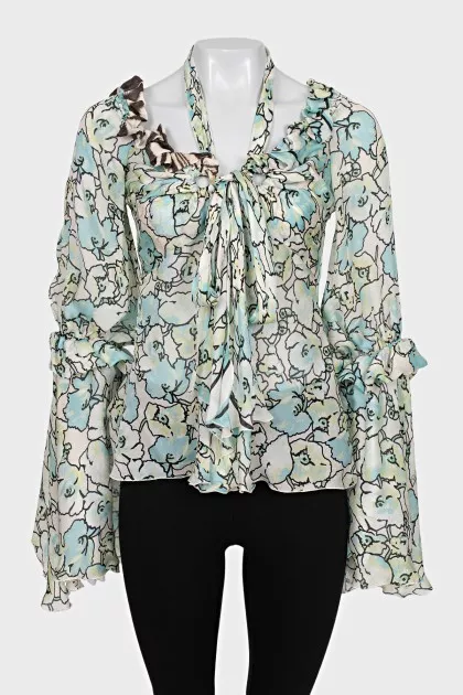 Floral Printed Blouse with Gatherings
