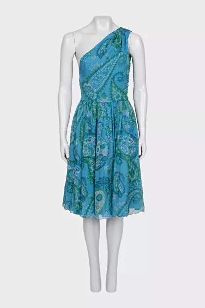 Printed silk dress with buttons on the side