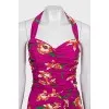 Printed dress with gathers at the front