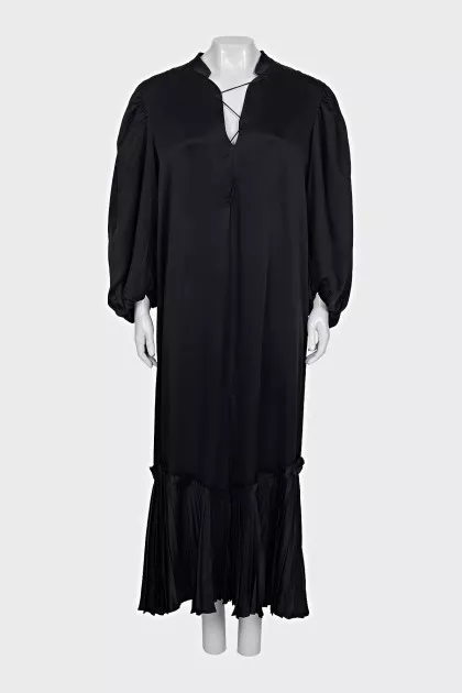 Lace-up maxi dress with puff sleeves