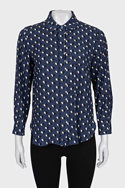 Printed silk button-down shirt