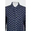 Printed silk button-down shirt