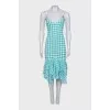 Fitted silk dress with ruffles