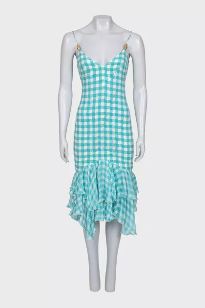 Fitted silk dress with ruffles
