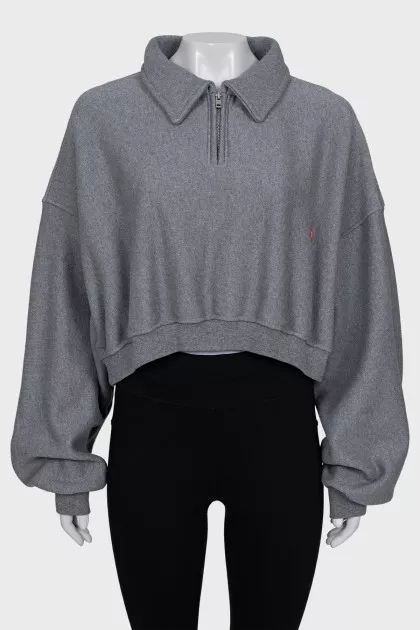 Cropped pullover with puff sleeves