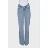 Light blue straight-leg high-waist jeans