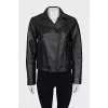 Leather biker jacket decorated with a zipper